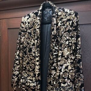 Alberto Mikali Gold Sequin & Black Velvet Jacket - Size L